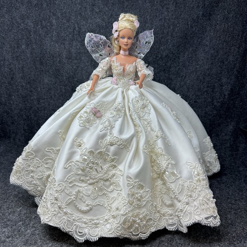 RJ Bour OOAK Barbie Doll Blonde Fairy Wings GORGEOUS Lace Gown Signed w/ Stand