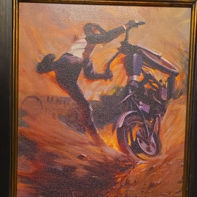 David Uhl Tearin It Up Limited Edition Hand Signed Giclée Canvas Motorcycle Fra 