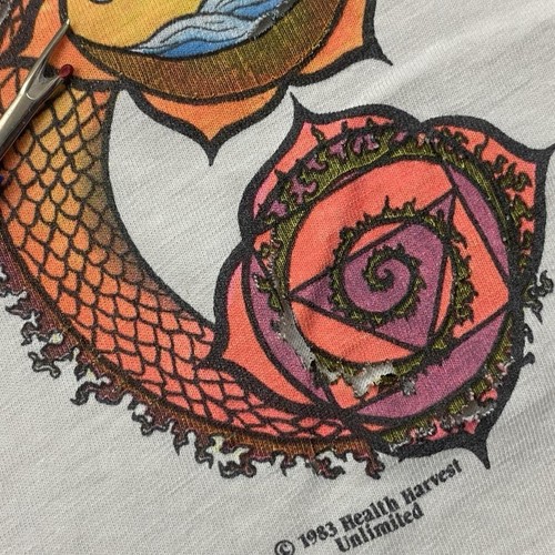 VTG 80s Hanes Health Harvest Chakra Fractal T Shirt Adult XL White Faded Rare - Picture 6 of 8