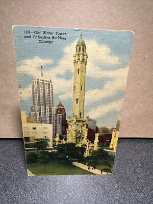 #ad Old Water Tower And Palmolive Building Chicago Illinois Postcard ￼ $10.99