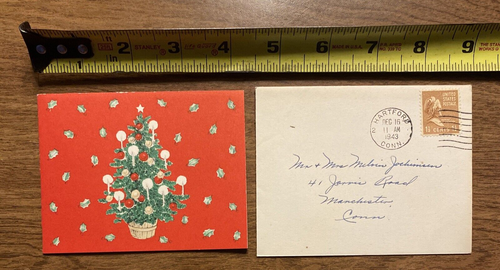 Vintage 1940s Merry Christmas Greeting Card w/ Envelope Tree w/ Ornaments P2A - Picture 20 of 21