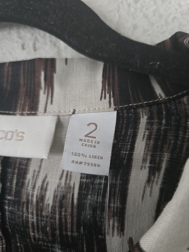 $89 Chico's Luda Linen Shacket Large Women Ikat Brown Tan Aztec Button Up New - Picture 10 of 13