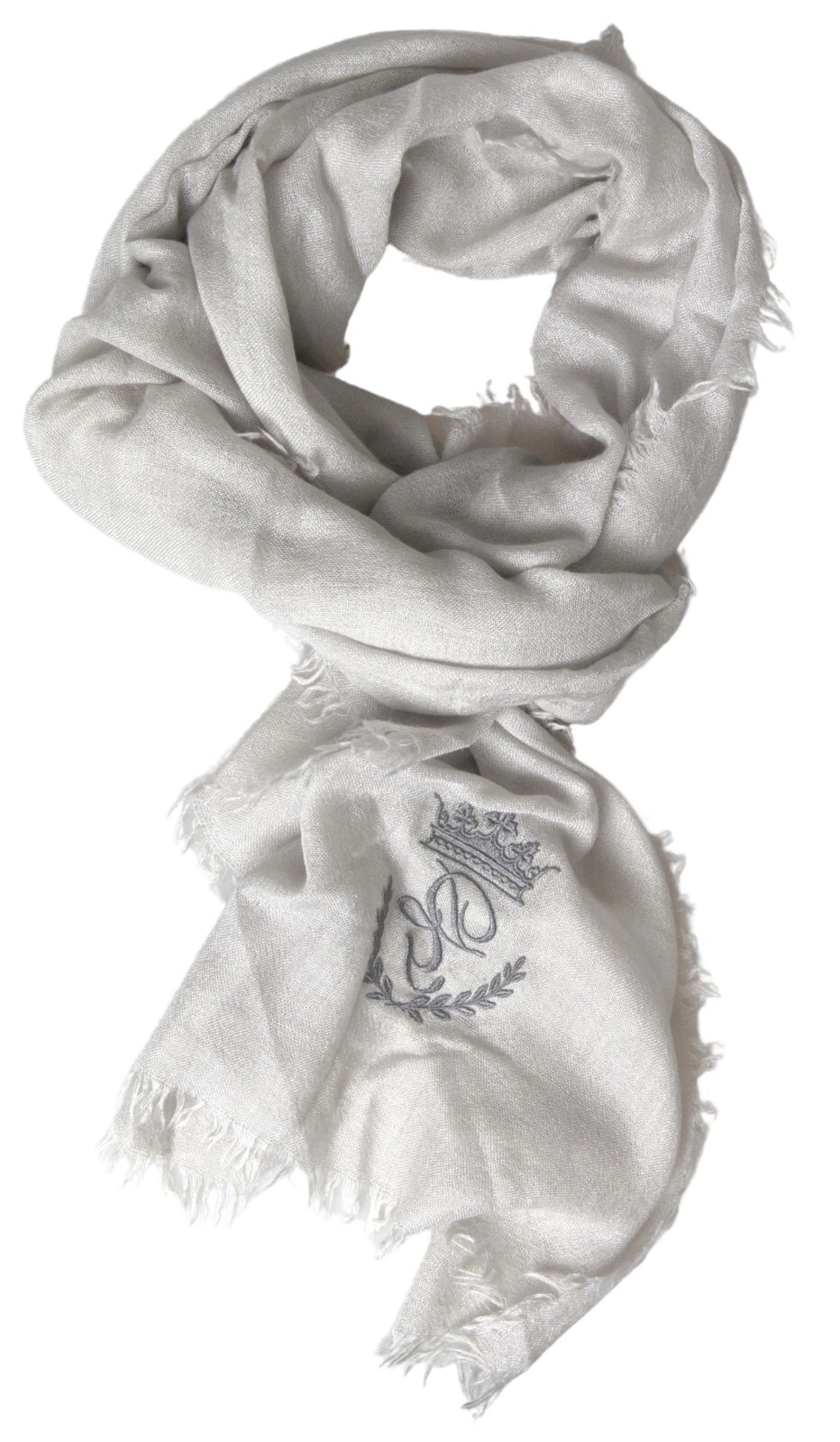 DOLCE & GABBANA Scarf Pearl Gray Cashmere Wrap Shawl Fringe 202cm x 68cm 900usd