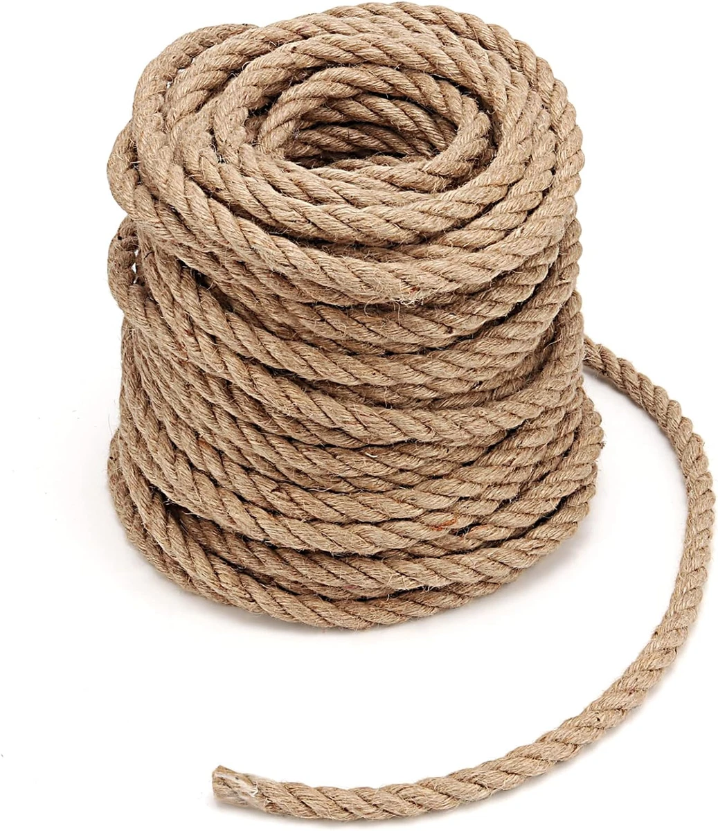 100 Feet 1/2 Inch Jute Rope, 12Mm Thick Natural Hemp Rope, 3 Ply