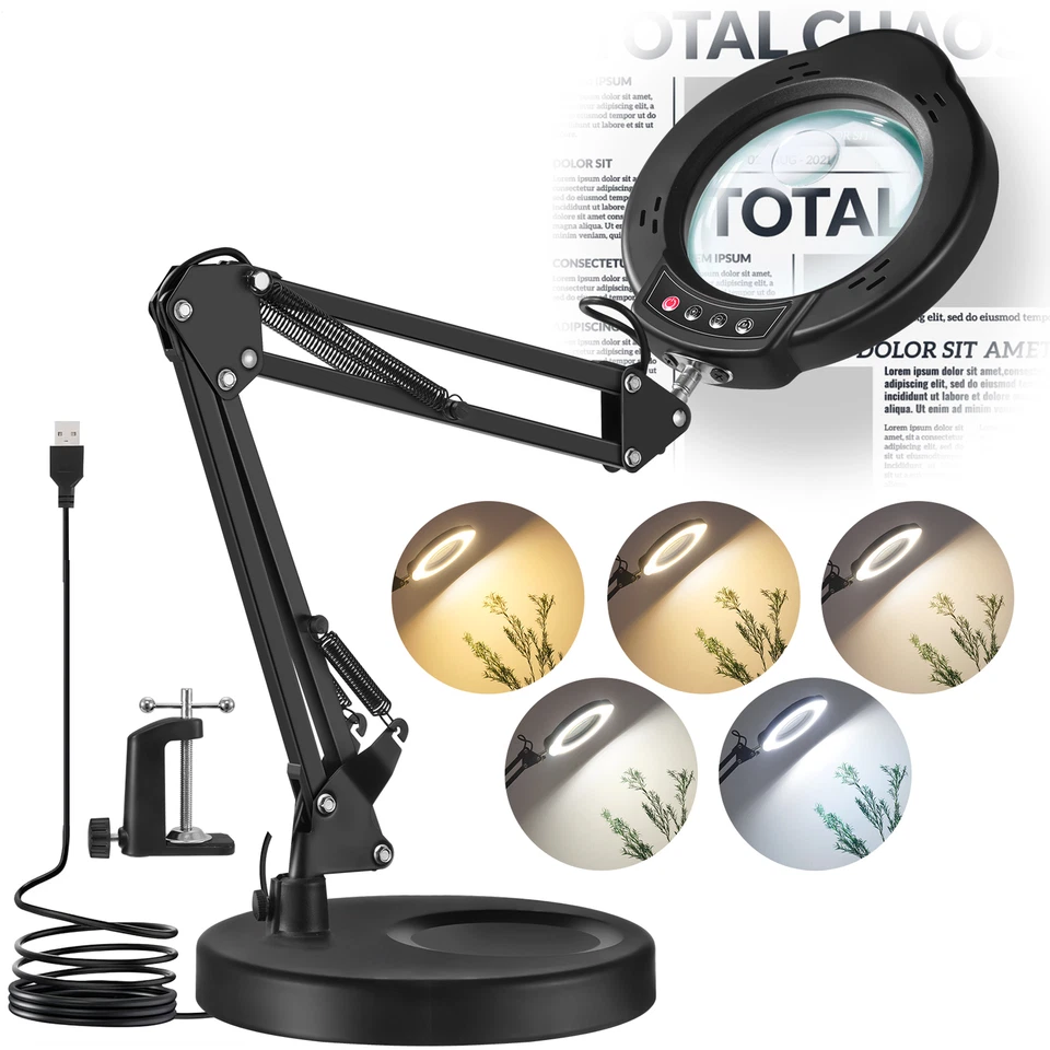 15X 10X Lupe mit Licht Ständer 2-in-1 stufenlos dimmbare LED-Schreibtischlampe - Bild 4 von 4