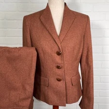 Le Suit Skirt Set Women 6 Rust Brown Herringbone 3 Button Classic Career 2pc