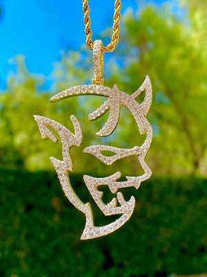 1Ct Round Cut Real Moissanite Out line tiger face Pendant 14K Yellow Gold Plated