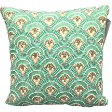 Coastal Collection Mermaid Tail Beaded Pillow Fish Scale Ocean Sea Green 14"