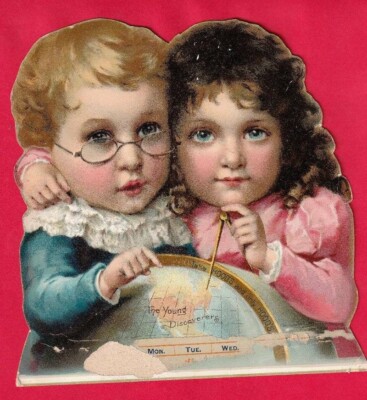 Antique 2 Darling Children the Young Discovers Hoods 1893   94 Calendar