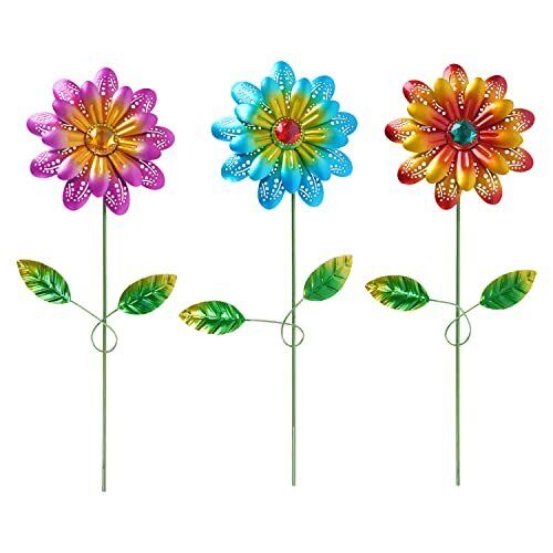 Metal Flower Garden Stake DecorWaterproof Flower Stick for YardPatio Decorati...