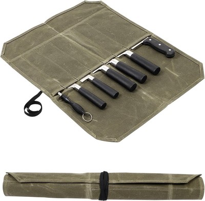 Heavy Duty Waxed Canvas Knife Bag Professional Chef Knife Roll Bags with 7 Slots