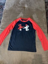 Under Armour Shirt Boys Size 4 Black Red Long Sleeve Logo