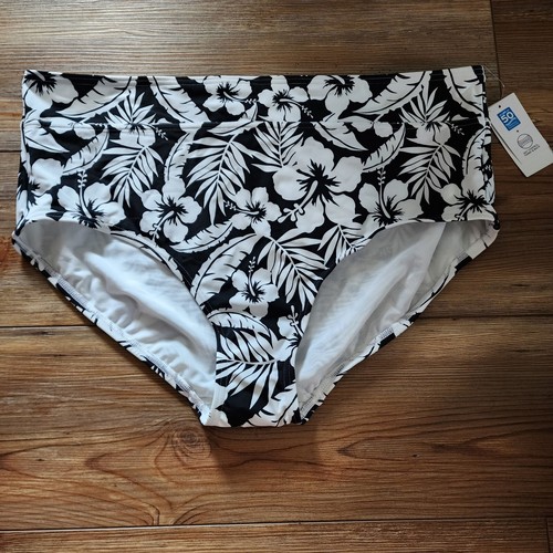 Lands' End Bikini Bottom Womens XL Black Tummy Control High Waisted Print NEW