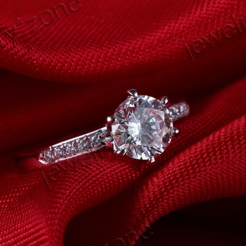 Silver Pave Round 6.5m Aaa Graded Cubic Zirconia Engagement Wedding Elegant Ring - Picture 9 of 12