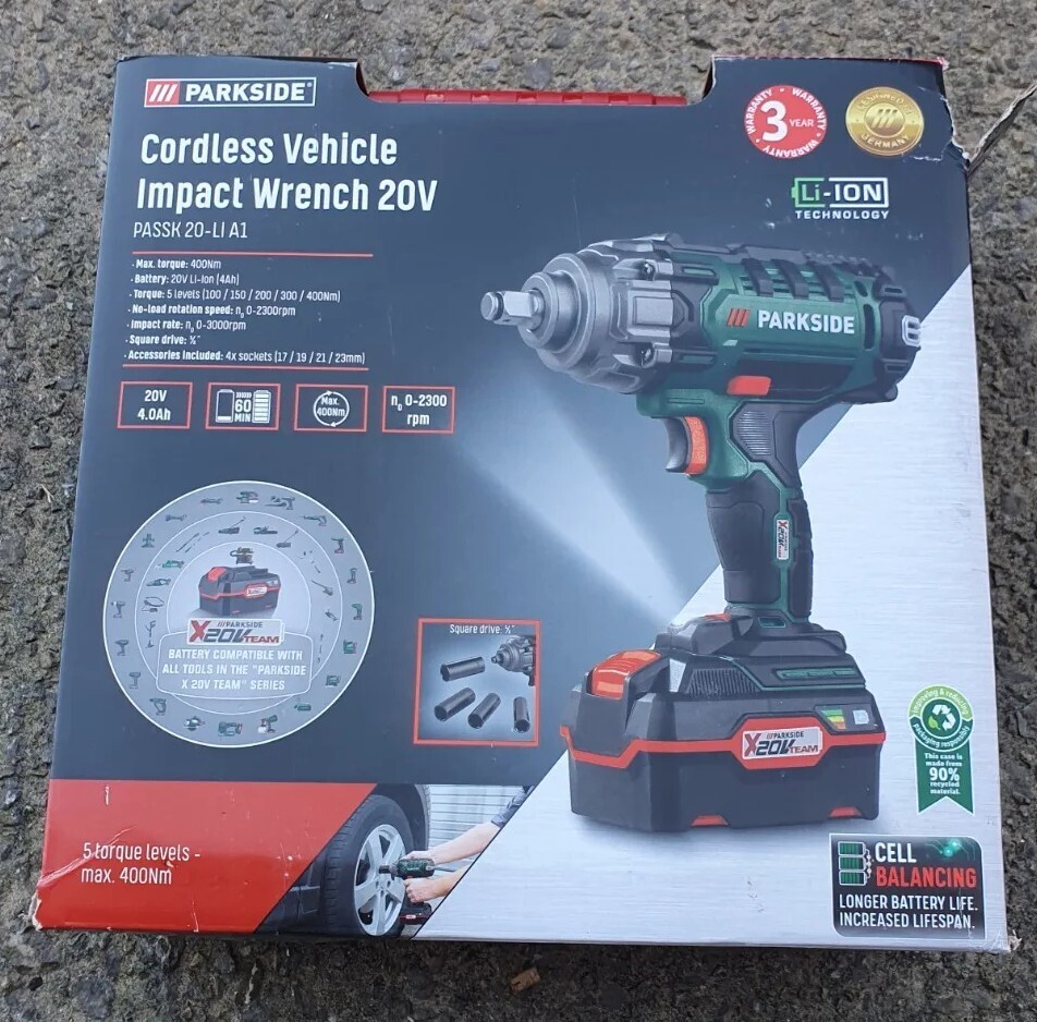 Parkside 20 VOLT 20V V Cordless Impact Wrench Driver 4AH BATTERY