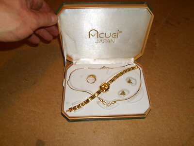 Damen Armbanduhr Acuci Japan Modeschmuck vergoldet Schmuckset Ring