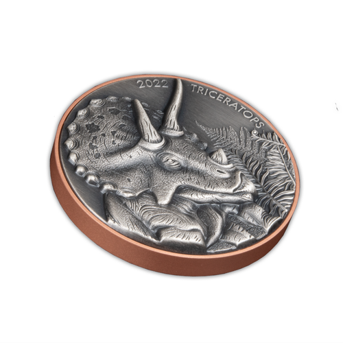10 Vatu Double Silver Giant Triceratops Vanuatu High Relief Copper + Silver 2022