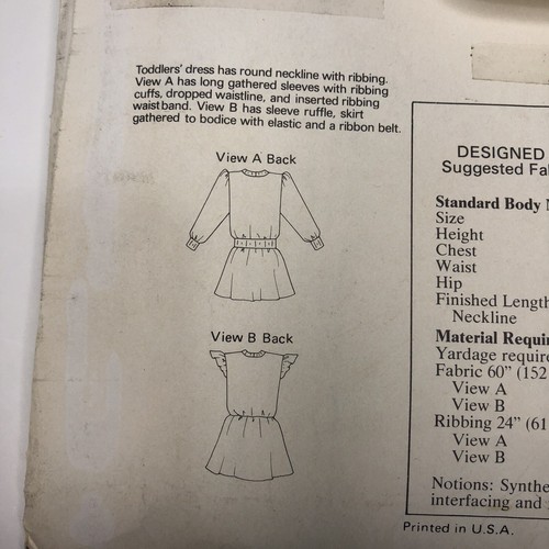 2x Toddler Dress Sewing Patterns Girls Size 4 Chest 23" Vintage 80s Ruffle Shirt - Picture 4 of 11