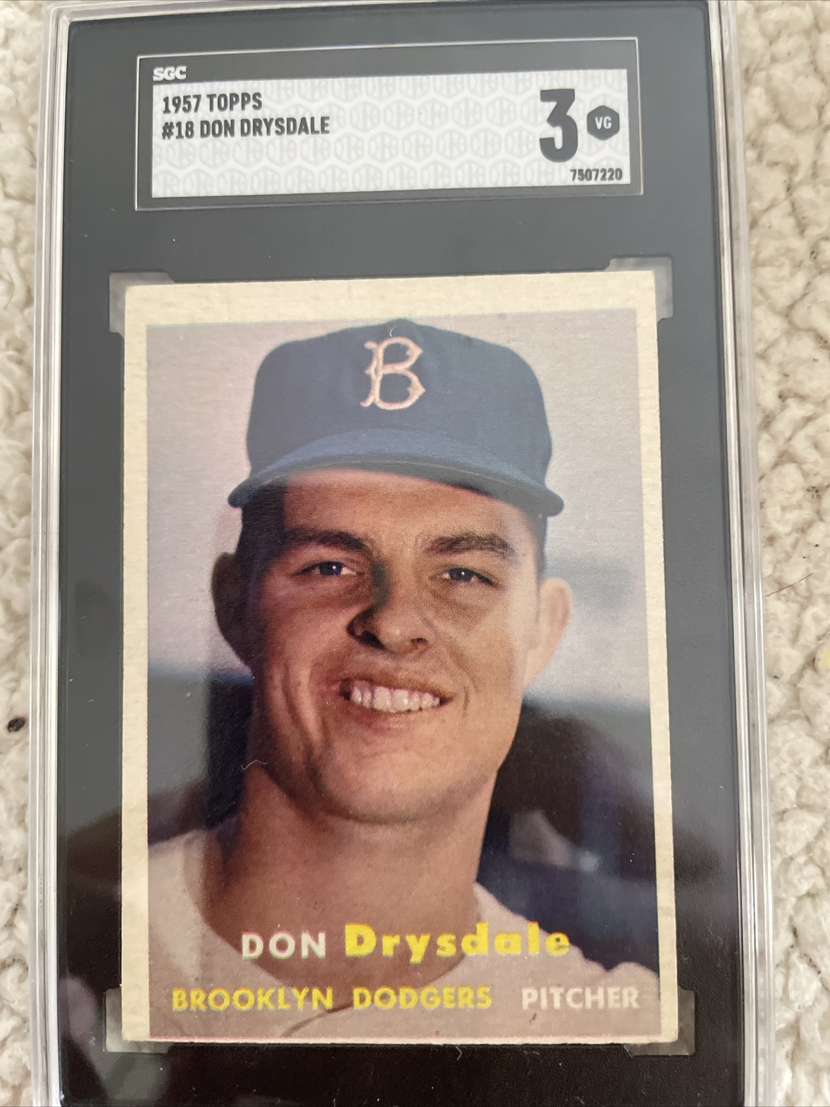 1957 Topps DON DRYSDALE ROOKIE Dodgers #18 SGC 3 VG Condition