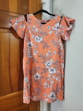 Land's End Girls Floral Dress Peach White Sz 14
