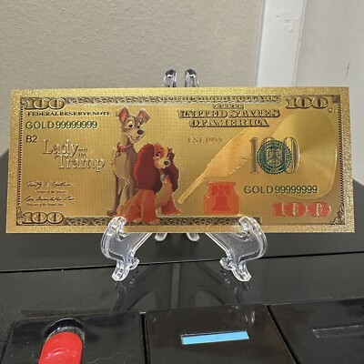 24k Gold Foil Plated Lady and The Tramp Banknote Disney Collectible