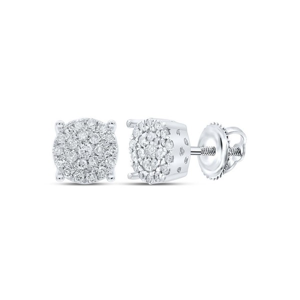 10K WeißGold Echtem Diamant Unisex 4 Zacken Cluster Rund Ohrstecker 1/4 Karat-image
