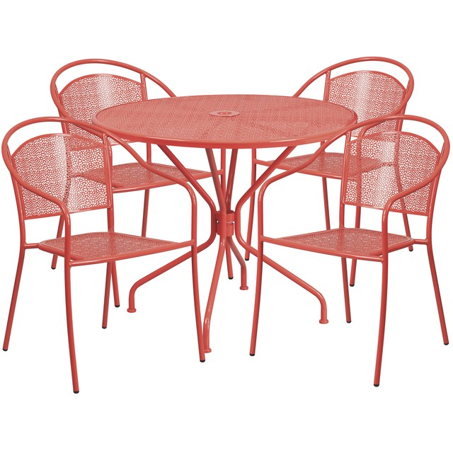 Flash Furniture 35 25 Coral Steel Patio Table Set With 4 Round Back Chairs For Sale Online Ebay