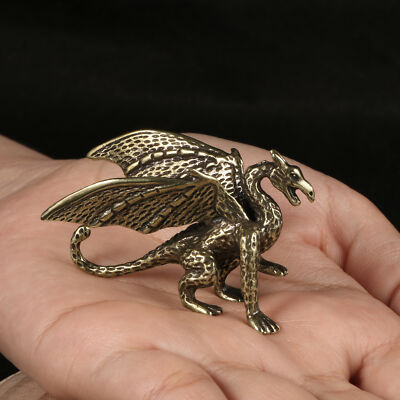Solid Brass Flying Dragon Figurine Small Statue Home Ornament Collectibles