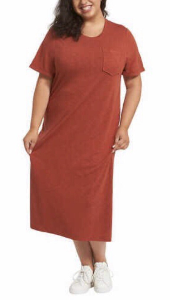 Jessica Simpson Women's Midi T-shirt Finlee Dress pocket ORANGE brown Large  | eBay