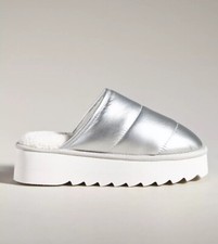 Anthropologie NEW Maeve Puffy Platform Slipper Shoes Silver Size Large 10/11