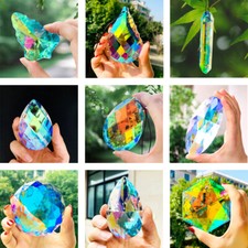 1PC AB Faceted Prism Chandelier Pendant Suncatcher Glass Rainbow Hanging Decor