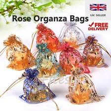 Rose Organza Bags Wedding Party Favour Gift Candy Jewellery Pouch Large Small-UK