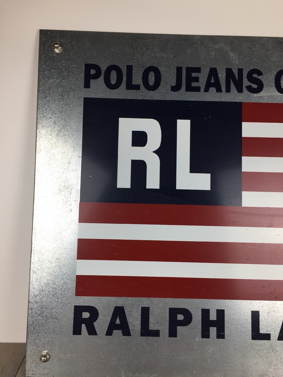 Vtg LARGE RALPH LAUREN POLO JEANS COMPANY RL FLAG GALVANIZED METAL