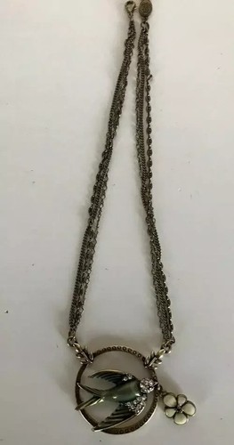 Nuevo Collar Colgante Nica Golondrina Pájaro Antiguo Latón Brillante Estrás - Imagen 7 de 8