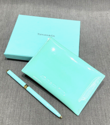 Tiffany & Co. Blue Patent Leather Business Card Case Holder