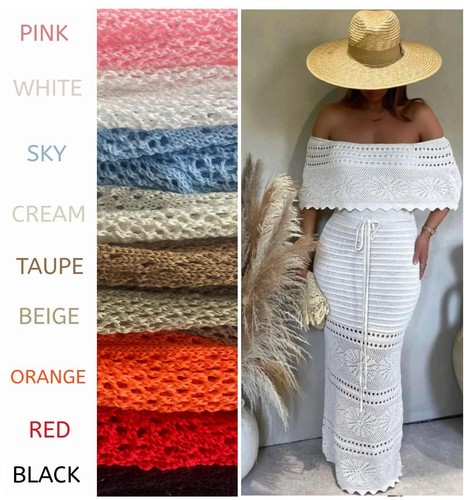 Women Crochet Off Shoulder Knitted Cover Up Dress Ladies Bardot Maxi Long Dress - Picture 4 of 17
