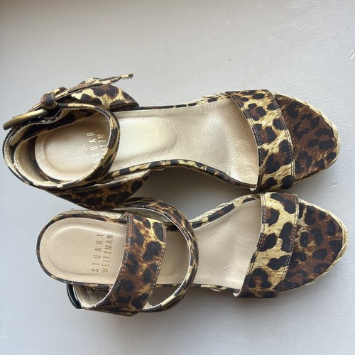 Stuart Weitzman X-Ray Animal Print Fabric Wide Strap Espadrille Wedge Sandal 7 M - Picture 8 of 18