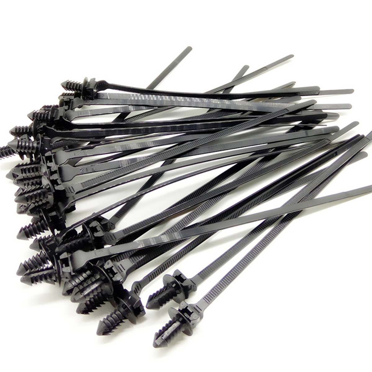 50 x Black Push Mount Winged Cable Ties 185mm x 4.6mm Car Chassis Zip