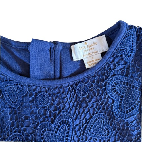 EUC Girls Kate Spade Sleeveless Lace Overlay Heart Mini Dress Navy Size 7 - Picture 3 of 5