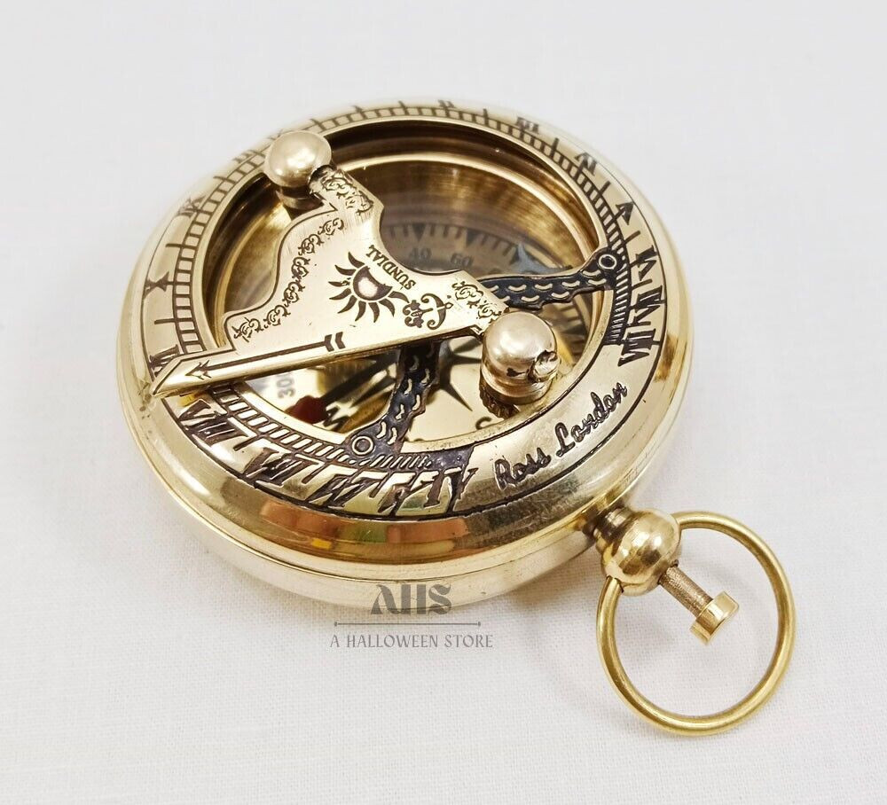 Vintage Handmade Push Button Compass Antique Brass Ross London