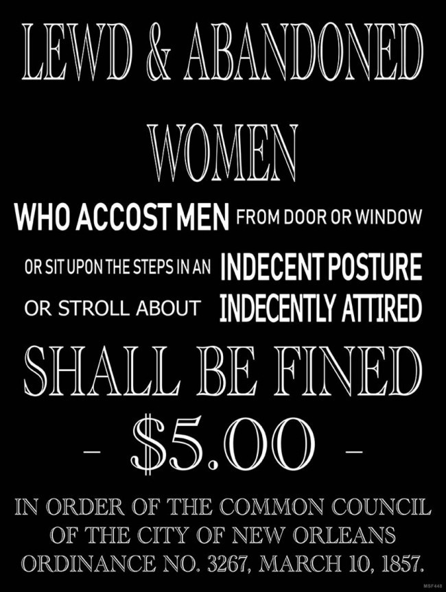 Lewd & Abandoned Women Shall Be Fines $5.00 Humorous Metal Sign