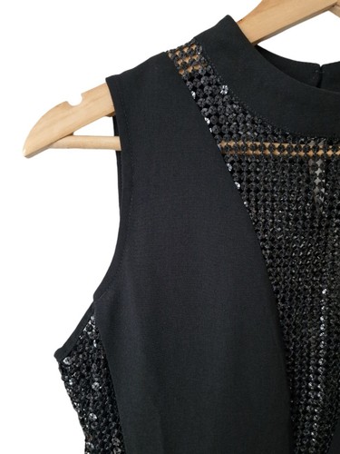 Morgan De Toi Black Sequin Mesh Sleeveless Cocktail Party Mini Dress Size 12 Y2k - Picture 7 of 15