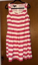 Nine West Dress Sleeveless Pink White Striped Tea length Pockets Lined 12