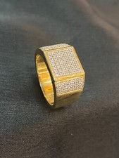 Pave 0.90 Cts Round Brilliant Cut Natural Diamonds Men's Square Ring In 14K Gold