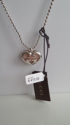 GUCCI Collana donna argento 925 motivo doppia G forma cuore Lady Woman  Necklace | eBay