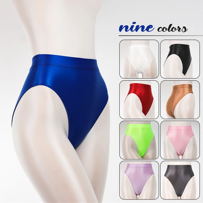 Women Oil Glossy High Waist Underwear Briefs Dance Bottoms Cheeky