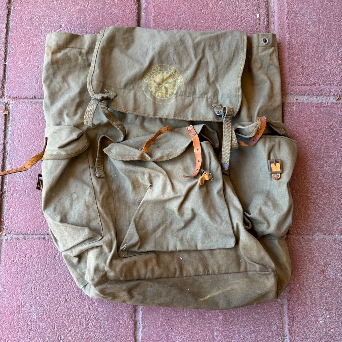 Vintage Official Camper Trail Hiking Backpack Bag Leather Vintage Official Camper Trail Hiking Backpack Bag Leather
