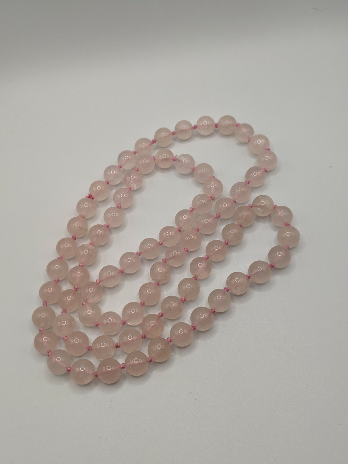 10mm Rose Quartz Hand Knotted Bead Strand Necklac… - image 5