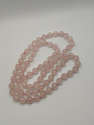 10mm Rose Quartz Hand Knotted Bead Strand Necklace 32" - Picture 5 of 5