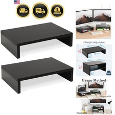 Wood Monitor Stand Riser-2 Pack, 2 Tier Adjustable Monitor Stand Dual Monitor...